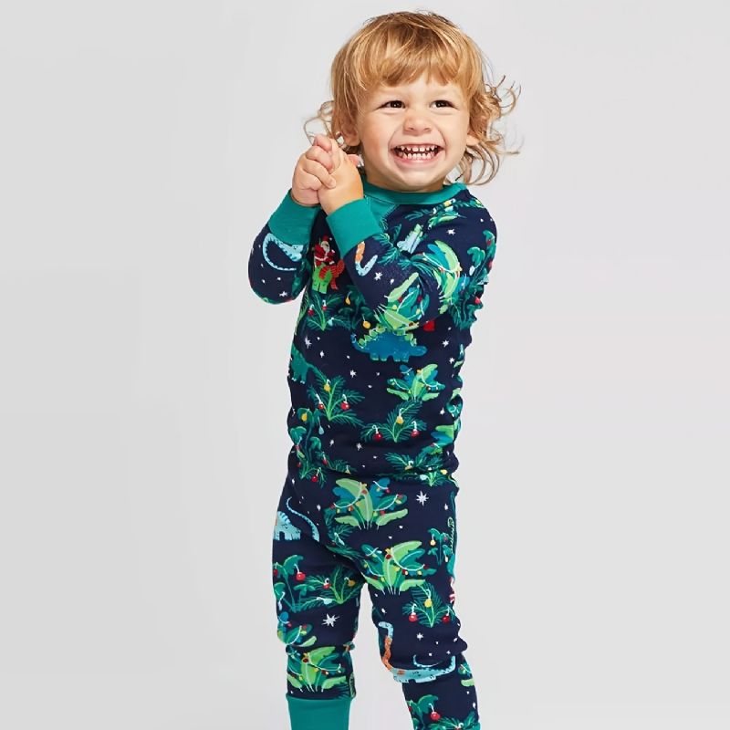 Taaperoikäisten Pyjamat Perheen Asu Dinosaur Print Pyöreäkauluksinen Pitkähihainen Haalari Pojille Tytöille