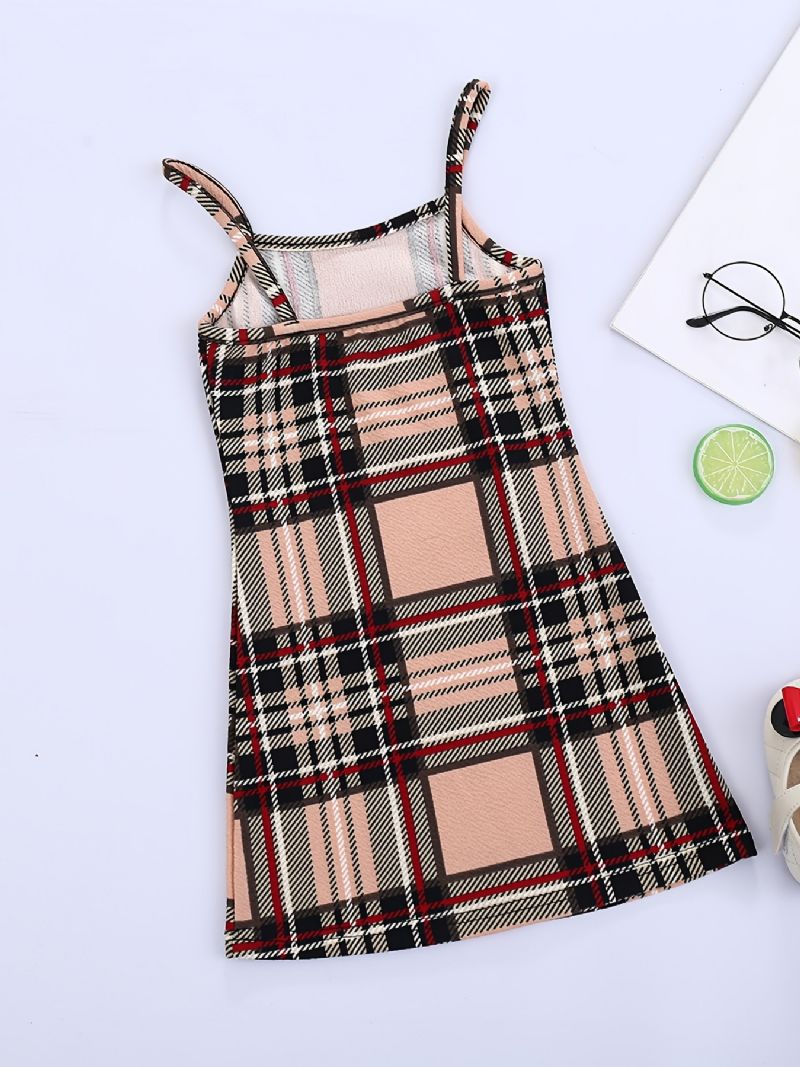 Tyttöjen Plaid Print Cami Dress Lasten Vaatteet Kesäksi